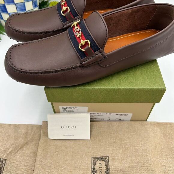 Men’s Gucci Aryton web striped leather driver loafers size 13 fits 13.5 US - Picture 8 of 11